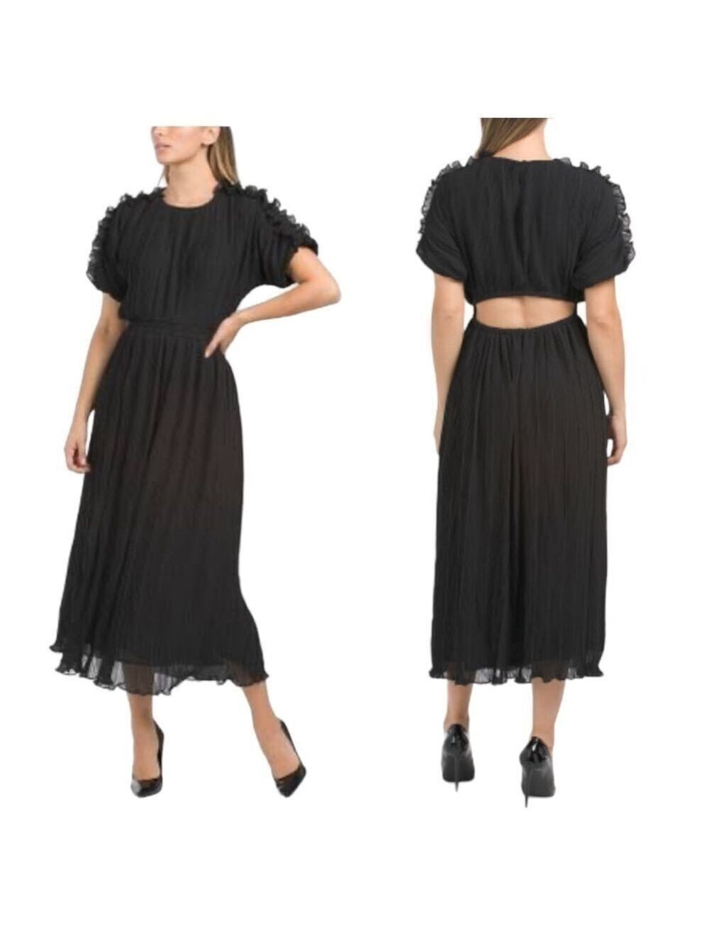Endless Rose Chiffon Plisse Back Cutout Maxi Dress Sz S oversized